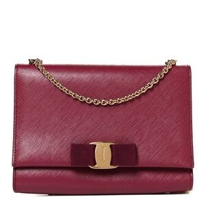 NEW SALVATORE FERRAGAMO | Calfskin Mini Miss Vara Bow Chain Bag Burgundy